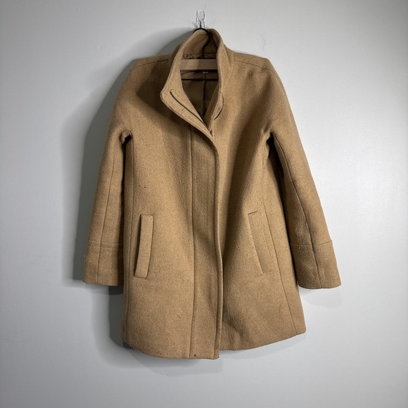 J.CREW Jackets & Blazers - J Crew Coat Womens 4 Beige Wool Mid Length Funnel Neck Lined Pockets Winter
